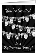 Retirement Party Invitation Black and White Hanging Lantern Lights card