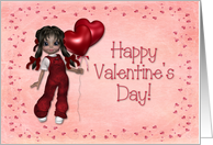 Doll with Balloon Hearts Happy Valentine’s Day card