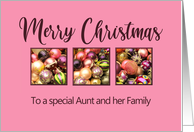 Aunt and her Family Merry Christmas Colored Baubles on Pink card