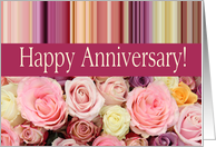 Wedding Anniversary Pastel Roses and Stripes card