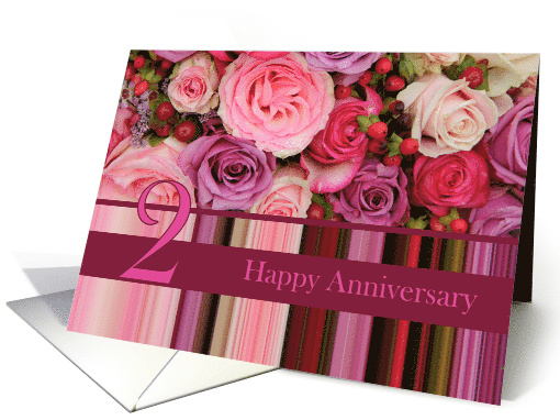 2nd Wedding Anniversary Pastel Roses and Stripes card (1084142)
