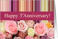 3rd Wedding Anniversary Pastel Roses and Stripes card