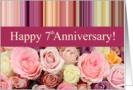 7th Wedding Anniversary Pastel Roses and Stripes card