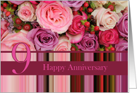 9th Wedding Anniversary Card - Pastel roses and stripes card