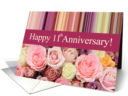 11th Wedding Anniversary Pastel Roses and Stripes card (1084276)