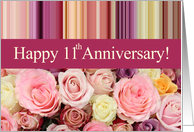 11th Wedding Anniversary Pastel Roses and Stripes card