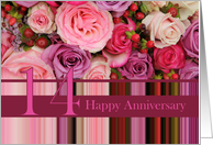 14th Wedding Anniversary Card - Pastel roses and stripes card