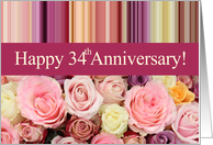34th Wedding Anniversary Pastel Roses and Stripes. card