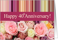 40th Wedding Anniversary Pastel Roses and Stripes card