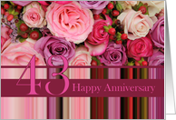 43rd Wedding Anniversary Card - Pastel roses and stripes card