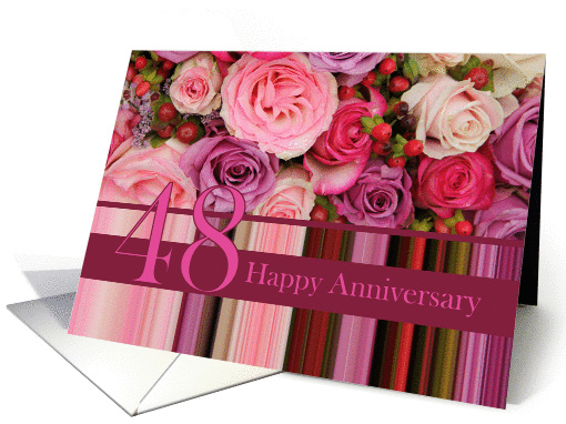 48th Wedding Anniversary Card - Pastel roses and stripes card