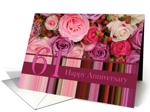 61st Wedding Anniversary Card - Pastel roses and stripes card