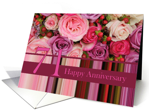 71st Wedding Anniversary Card - Pastel roses and stripes card