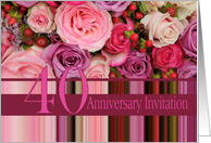 40th Wedding Anniversary Invitation Card - Pastel roses and stripes card