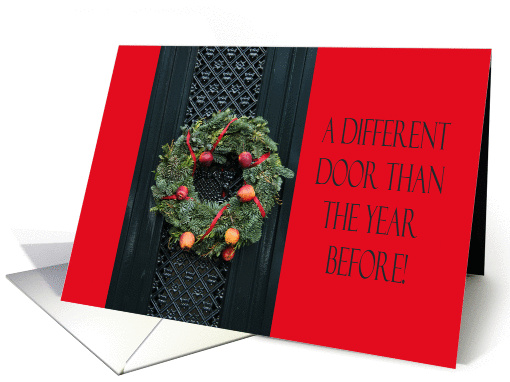 Different door - Christmas wreath on door address announcement card