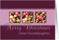 Great Granddaughter - Merry Christmas, purple colored ornaments card