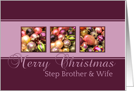 Step Brother & Wife - Merry Christmas, purple colored ornaments card