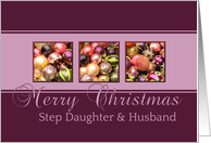 Step Daughter & Husband - Merry Christmas, purple colored ornaments card