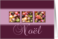 Noel - purple colored ornaments card