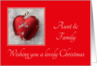 Aunt & Family - A Lovely Christmas, heart shaped ornament in snow card