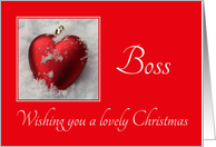 Boss - A Lovely Christmas, heart shaped ornament in snow card