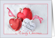 Step Daughter & Husband - A Lovely Christmas, heart shaped ornaments card
