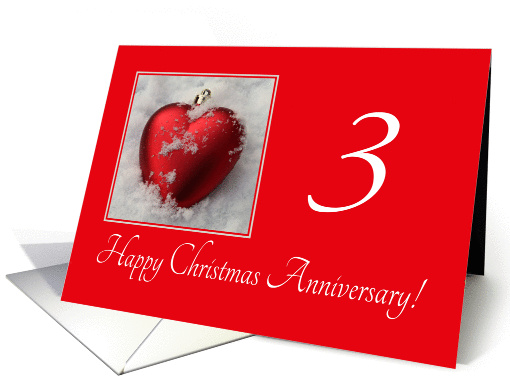 3rd Christmas Wedding Anniversary, heart shaped ornaments card
