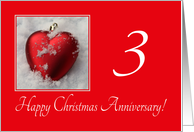 3rd Christmas Wedding Anniversary, heart shaped ornaments card