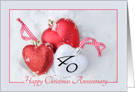 40th Christmas Wedding Anniversary, heart shaped ornaments card