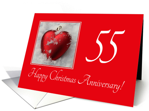 55th Christmas Wedding Anniversary, heart shaped ornaments card