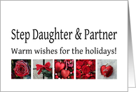 Step Daughter & Partner - Red Collage warm holiday wishes card