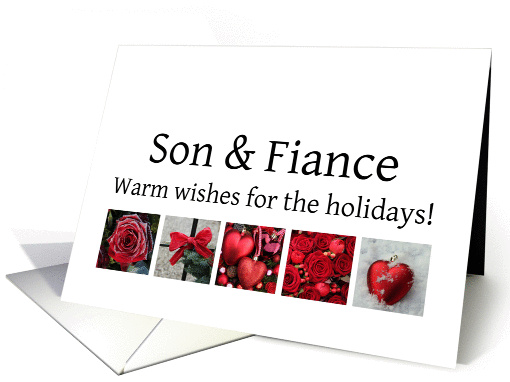 Son & Fiance - Red Collage warm holiday wishes card (1116952)