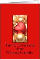 Massachusetts Merry Christmas - Gold/Red ornaments card
