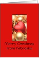 Nebraska Merry Christmas - Gold/Red ornaments card