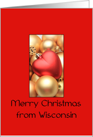 Wisconsin Merry Christmas - Gold/Red ornaments card