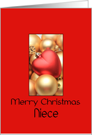 Niece Merry Christmas - Gold/Red ornaments card