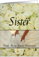Sister - Be my Junior Bridesmaid - Girl holding dress card
