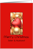 Sister & Husband Merry Christmas - Gold/Red ornaments card
