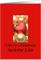 Step Brother & Partner Merry Christmas - Gold/Red ornaments card