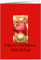 From all of us Merry Christmas - Gold/Red ornaments card