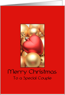 To a special couple - Merry Christmas - Gold/Red ornaments card