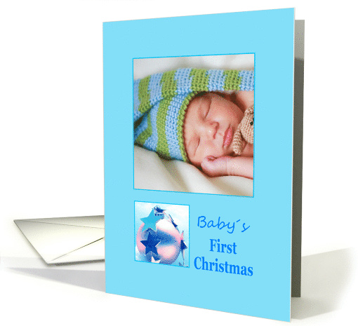 photocard Baby's First Christmas - Baby boy blue ornament card