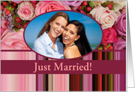 Just Married! - Custom Front - Pastel roses and stripes card