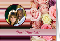 Just Married! - Custom Front - Pastel roses and stripes card