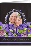 50th Anniversary Invitation - Chalkboard purple roses - Custom Front card
