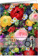 61st Happy Birthday Card - Summer bouquet card