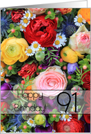 91st Happy Birthday Card - Summer bouquet card