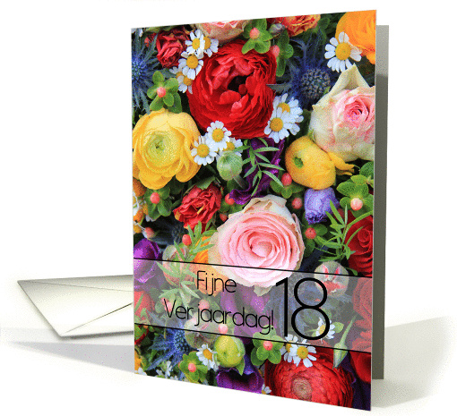 18th Dutch Happy Birthday Card/Fijne Verjaardag - Summer bouquet card