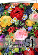 51st Dutch Happy Birthday Card/Fijne Verjaardag - Summer bouquet card