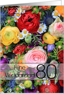 80th Dutch Happy Birthday Card/Fijne Verjaardag - Summer bouquet card